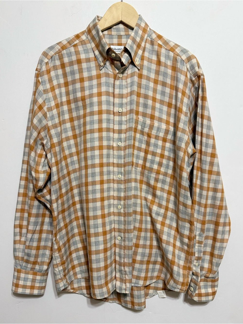 Bullock & Jones Gray & Orange plaid button down cotton shirt